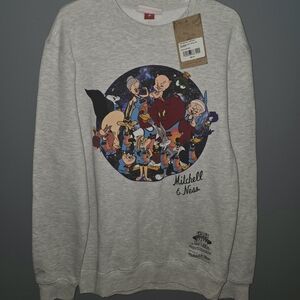 Mitchell & Ness Light Heather Gray Crewneck with Colorful Looney Tunes Graphic